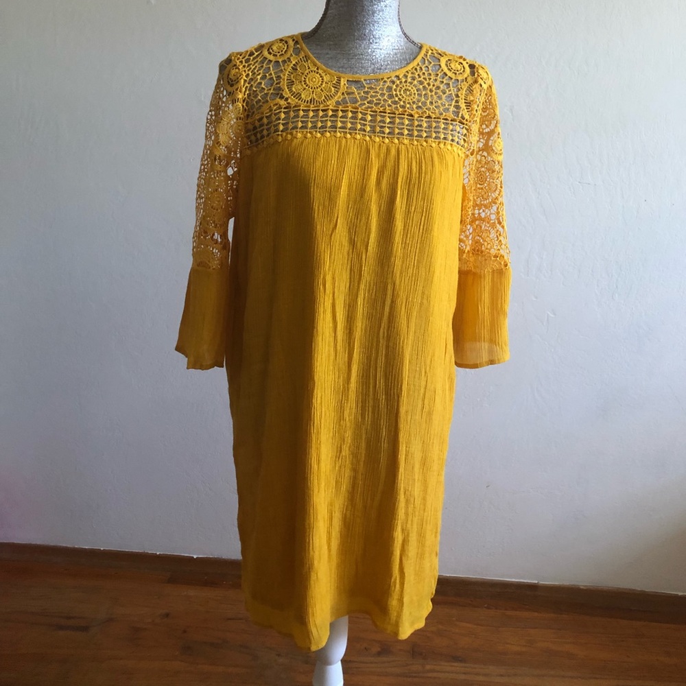 Indigo Rose Yellow Embroidered Long Sleeve Dress